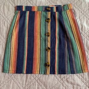 Button Striped Mini Skirt